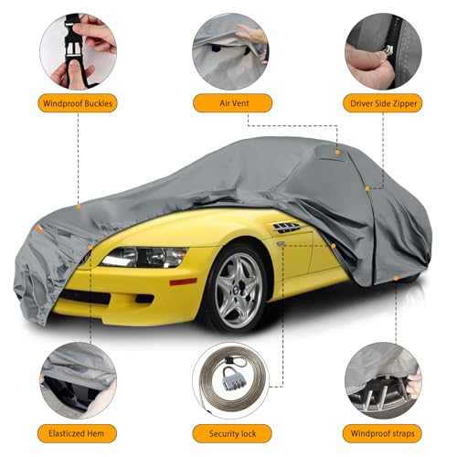 Image of Waterproof Premium Car Covers Replace for 1996-2008 BMW Z3, 10 Layers Heavy Duty All Weather Car Cover with Zipper Door, Windproof Bands for Snow Rain Dust Protection