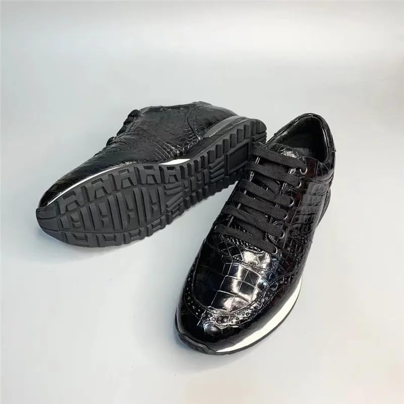 Authentic Exotic Crocodile Skin Male Black Footwear Sneakers Genuine Real Alligator Leather Men's Soft Lace-up Walking Shoes4
