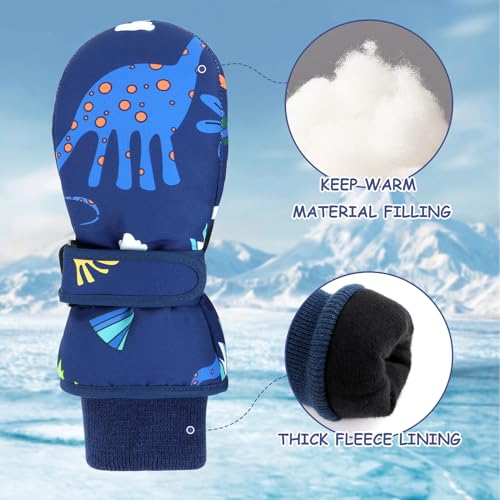 Image of Duoyeree Toddler Winter Gloves, Waterproof Fleece Lined Ski Mittens 1-6Y | Waterproof outer fabric with thick soft lining, keeps toddlers' hands dry and warm during snow play