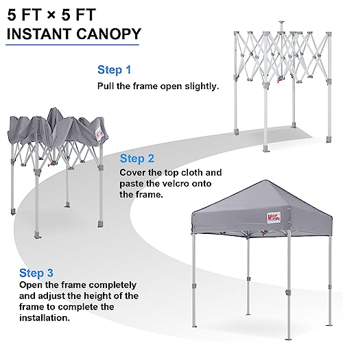 Image of MASTERCANOPY 5x5 Heavy Duty Pop Up Canopy Tent with Roller Bag(Gray)
