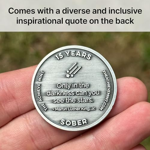 Image of The Achieve Mint 15 Years Sober Token | Fifteen Years Sobriety Chip | Non-AA, Non-Religious Medallions for Men and Women Celebrating Sobriety