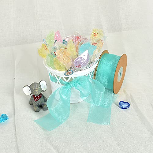 TONIFUL 1-1/2 Inch Tiffany Blue Organza Ribbon 25 Yards Sheer Chiffon Ribbons for Crafts Wedding Party Decorations Gift Wrapping Bow Making Floral Valentine's Day Christmas Decoration - Image 3