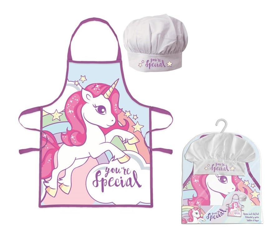 OM SUPPLIES Unicorn Iconic TV Cartoon Characters Kids Children Cooking Baking Apron and Chef Hat Set Aprons for Children Boys & Girls Christmas Birthday Gift (Unicorn) — image 1