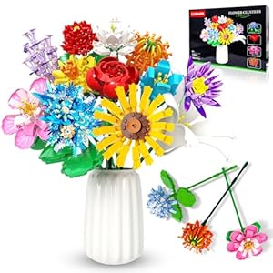 Flower Bouquet Building Set,980PCS Creative DIY Plant Bouquet Decoration,12 Artificial Flowers Botanical for Adults Women Girls Ages 6+,Idea Gifts for Mother’s Day, Birthdays, No Vase