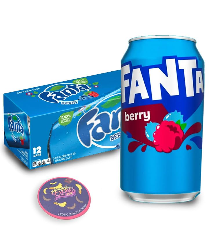 Fanta Berry 12oz Can - 12 Pack Bundle with Exotic Blvd Coaster (One 12-pack)