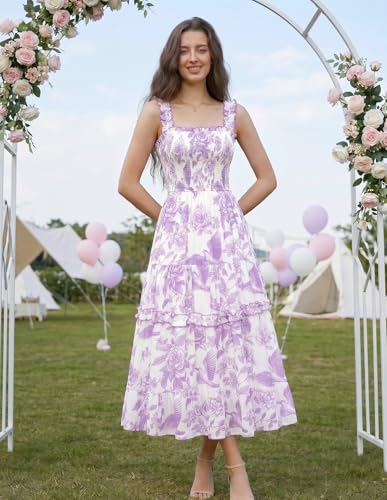 Image of Scarlet Darkness Floral Dress for Women 2026 Flowy Sundress Smocked Cottagecore Dresses