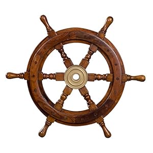 Decoratief stuurwiel van hout met messing naaf. Van S tot L nautische look, boot, schip, maritiem (maat S – 30 cm)