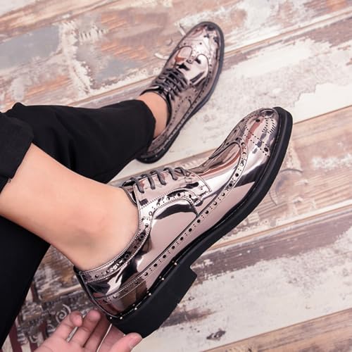 Image of Men's Sparkle Patent Leather Brogue Wingtip Lace Up Dress Oxford Shoes Tuxedo Modern Round Toe Slip On Derby Shoes for Wedding Evening Party