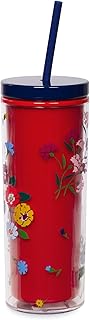 Kate Spade New York Vaso aislado floral con popote reutilizable, taza de viaje acrílica de 20 onzas con tapa, ramo de mezcla
