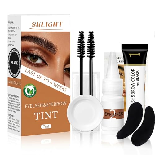 Lash Color Kit, Lasting for 4 Weeks Natural Black Eyelash & Eyebrow Color Kit with Reusable Eye Patch, Voluminous Coloring for Lash and Brow with Herbal Ingredients, Safe & Easy to Use 7ml