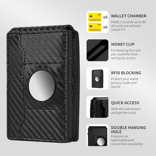 AirTag Wallet for Men,Minimalist Credit Card Clip, RFID Blocking, Pop up Card Cover,Smart Wallet with AirTag Holder, |ID Window|Cash Slot，Carbon Fiber Modern Minimalist Wallet Gift for Men3