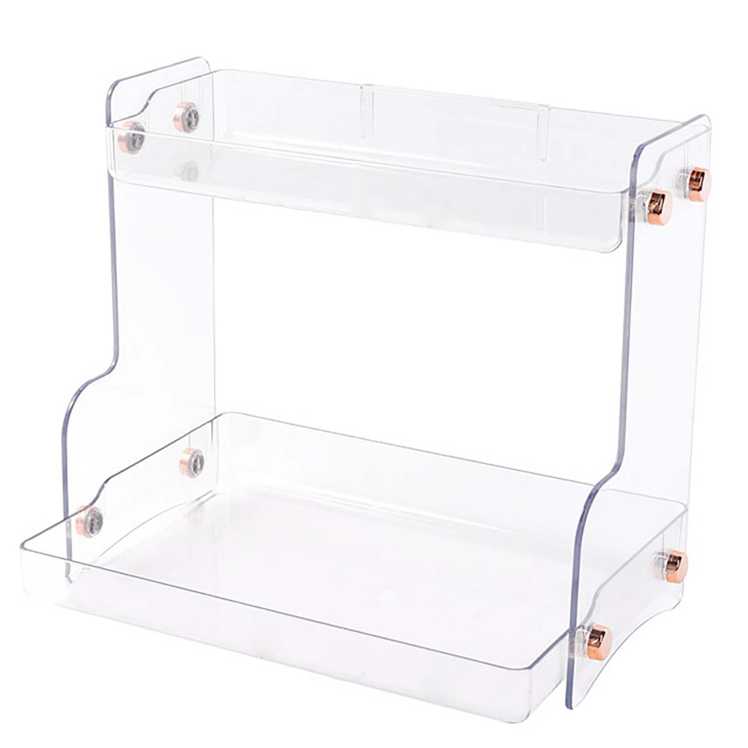 Z PLINRISE 2-Tier Assembled Plastic Rack Tray, for Kitchen Storage Organizer Shelf Rack, Vanity Organizer Rack for Dresser, Bathroom, Countertop and More, Stackable Assembly (Crystal)