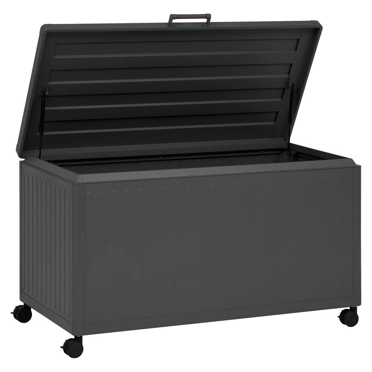 HESPERIDE - Coffre de Rangement Extérieur Edenio 670L Graphite - Structure Acier Galvanisé et Aluminium - Etanche et Mobile - Mobilier pour Jardin, Balcon, Terrasse
