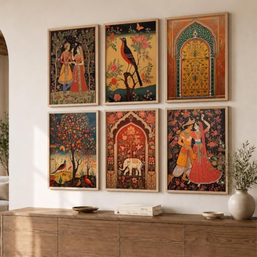 Image of kotart Premium Digital Madhubani Paintings with Frame for Living Room Bedroom Office Room Decor - Pack of 6 (Art 1, 19x25 inch)