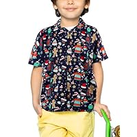 Funky Hawaiian Shirt Kids Boys, Christmas X-Mas, Shortsleeve, Christmas Gingerbread, Blue, 8