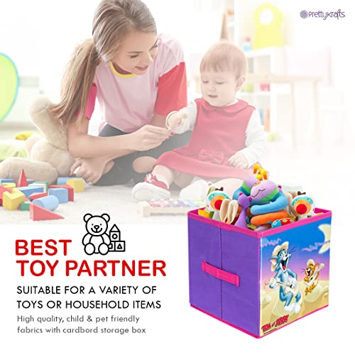 Image of PrettyKrafts Tom and Jerry Fabric Toys Organizer Storage Box for Kids, Small, Purple -Set of 6 Pieces