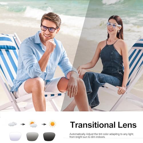 Image of OhO sunshine Smart Glasses,128G MP3 Bluetooth Sunglasses with Open Ear Speaker,AI Language Smart Glasses Translator Headset 164 Language Translation,Photochromic Lenses,