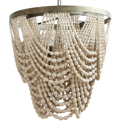 Creative Co-Op Metal Chandelier with Draped Wood Beads - Image 3