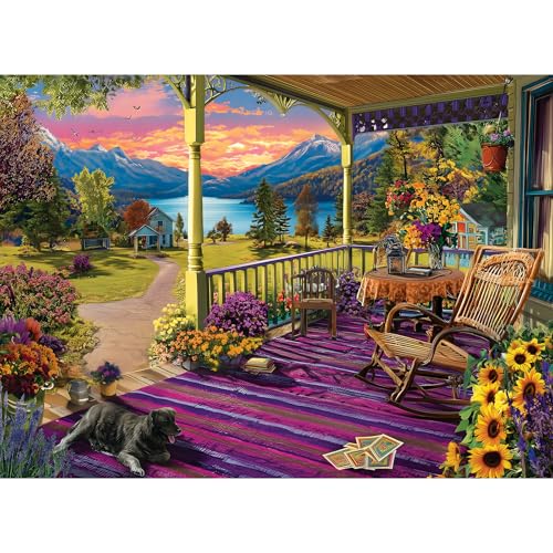 Image of 500 Piece Puzzle for Adults, Dreamy Garden and Puppy Jigsaw Puzzles 500 Pieces, Lake Mountains Cabin Puzzle 500 Pieces for Adults Seniors, Funny Courtyard Jigsaw Puzzle,Toy Game Gift for Men Women