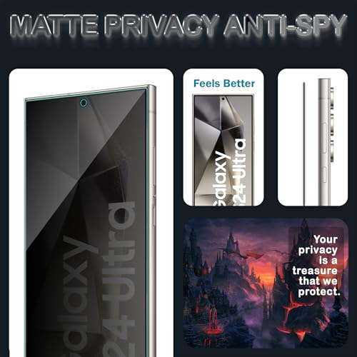 Image of ArmourPro Anti-Spy Matte Privacy Tempered Glass for Samsung Galaxy S24 Ultra with Edge to Edge Protector Coverage and Easy Installation kit | Black, Pack of 2