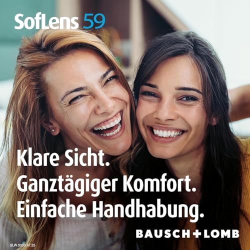 Bausch + Lomb SofLens 59 Monatslinsen, sphärische Kontaktlinsen, weich, 6 Stück, BC 8.6 mm / DIA 14.2 / -1.75 Dioptrien