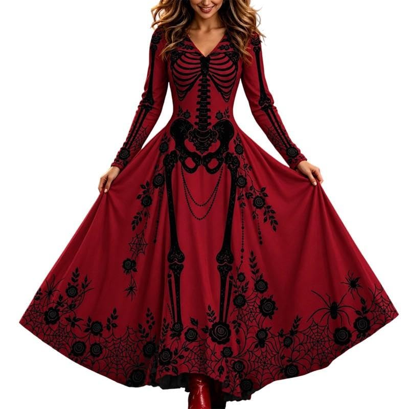 Halloween Costumes Dresses for Women Adult Woman Costume Womens Ladies Outfits Plus Size Witches Adults Party Dress Witch Devil Gothic Teens Vampire Women's White Skeleton 1950s