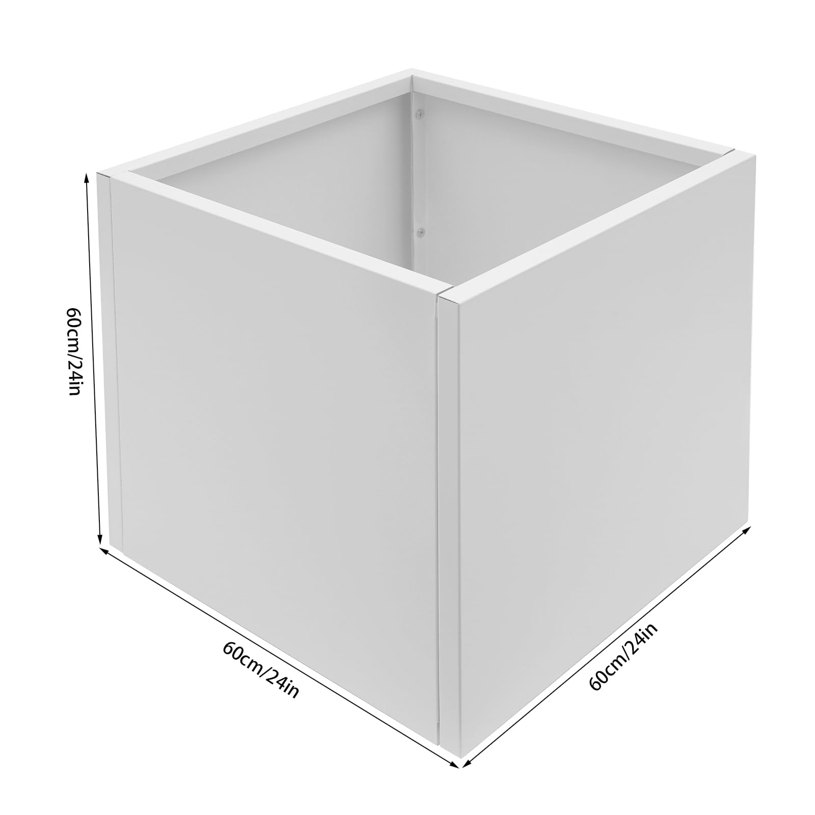Jardinière Carrée 60x60x60cm Acier Pot à Plantes Cubique Extérieur Blanc