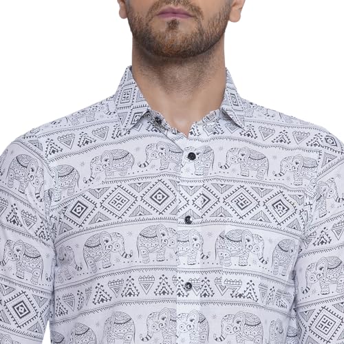 Image of Veera Paridhaan Sanganeri Printed Shirt for Men (White, Size: Free)