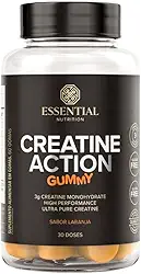 Creatine Action Gummy Essential Nutrition – 60 Gomas Sabor Laranja, Suplemento com Creatina Monohidratada, Prático e Saboroso