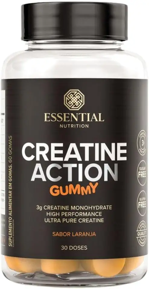 Creatine Action Gummy Essential Nutrition – 60 Gomas Sabor Laranja, Suplemento com Creatina Monohidratada, Prático e Saboroso