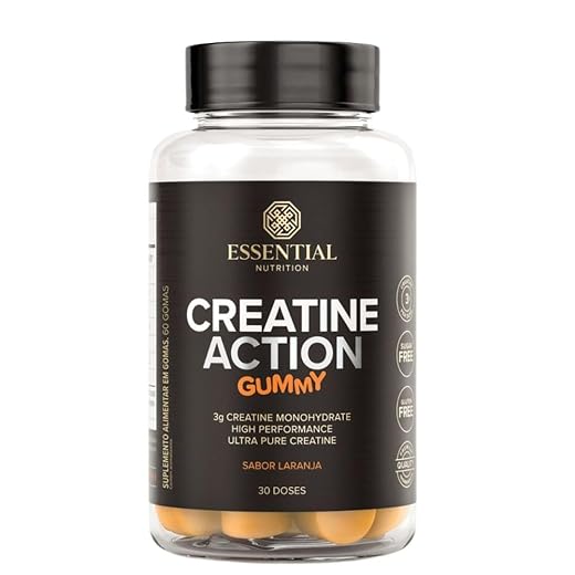 Creatine Action Gummy Essential Nutrition – 60 Gomas Sabor Laranja, Suplemento com Creatina Monohidratada, Prático e Saboroso