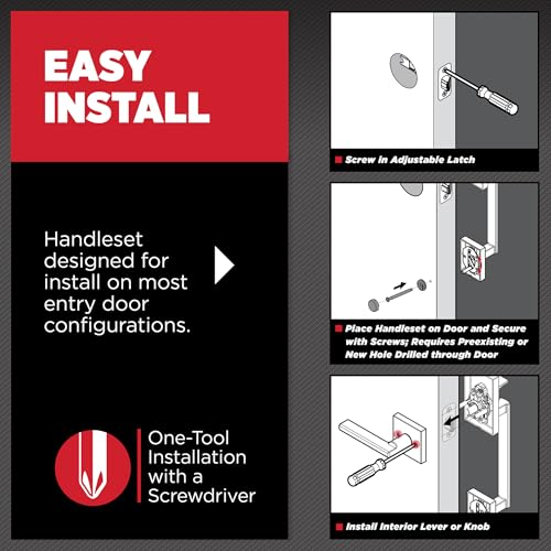 Image of Kwikset Brentford Front Door Handle No Lock, Entry Handleset Exterior with Sedona Interior Reversible Lever, Non-Locking, Satin Nickel, Deadbolt Not Included