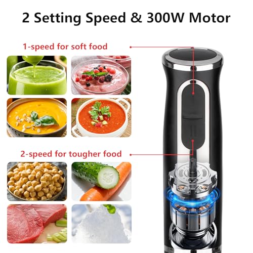 Image of Liebe&Lecker Immersion Hand Blender 300W Handheld Electric Stick Blender | 2 Speed Stainless Steel Handheld Blender, Small Soup Blender Smoothie Maker, Zero BPA Food Processor Kitchen Appliances