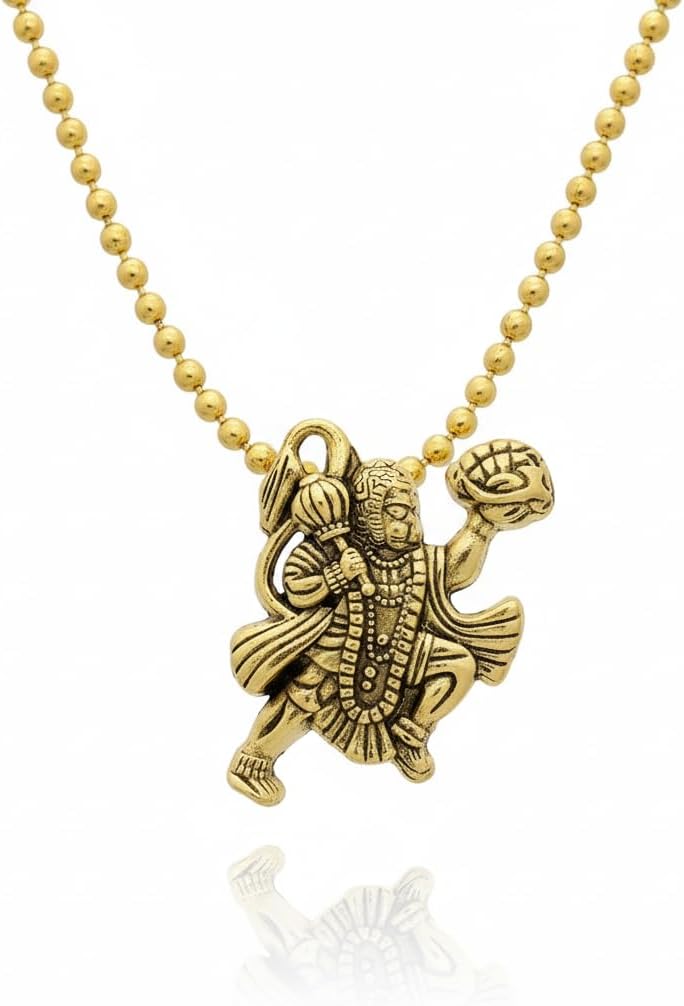 Gold Tone Lord Hanuman Gada Mahabali Bajrangbali Spiritual Amulet Pendant Necklace for Men Women