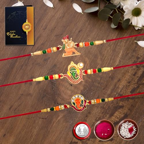 Image of Periapt Multicolor Rakhi Combo with Pooja Thali /Tilak Set, Greeting card, Pooja Coin (Rakhi23 VAR68)