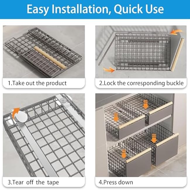 Customizable Kitchen Storage,Tray Pull Out Design,Space Saving Mounting Tool-Release, Installation Efficient Organizers For Utensils Containers,Supplies Sliding Rack,Under Cabinet