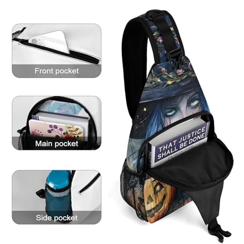 Small Cross Body Sling Bag For Women Men Mini Shoulder Bag Chest Pack For Travel Halloween Pumpkin Black Cat Magic Witch Painting4