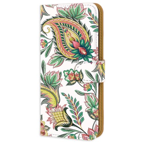 Xperia 1 VII 用 SO-51F SOG15 XQ-FS44 対応 スマホケース 手帳型 フレキシブル 耐衝撃性 携帯カバー ストラップホール エクスペリア1VIIのケース バンダナ柄 ペイズリー 花柄 白イエロー柄 133a01m