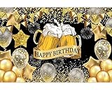 Gold Black Happy Birthday Backdrop Banner for Men Women Cheers Birthday Party Backdrop 7X5 FT Gold Beer Happy Birthday Background Sign Party Decorations Supplies (Polyester)