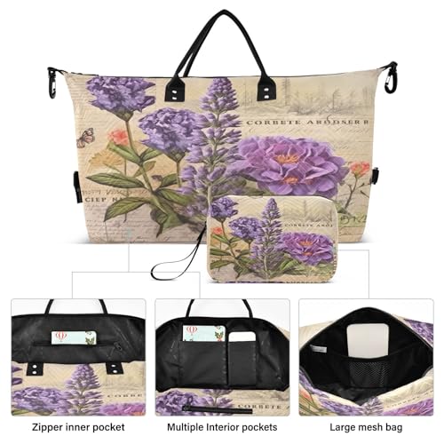 Kigai Retro Lavender Duffle Bag Versatile Travel Duffel for Men and Women, Carry On for Weekend or Overnight Stay2