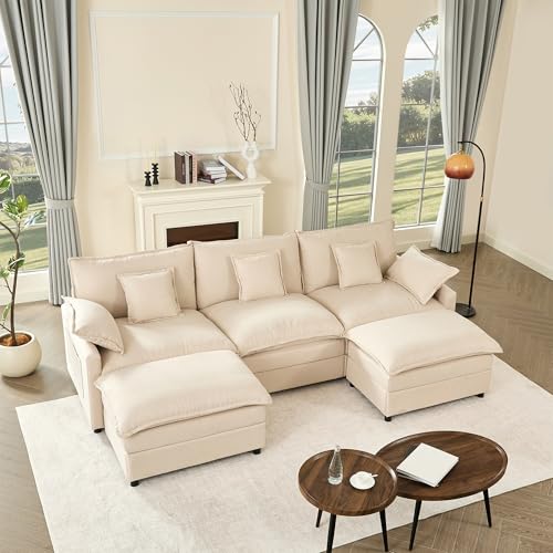 Litbird U-förmiges modulares Sofa 3-Sitzer Ecksofa mit Hocker, tiefes Sitzdesign, Cloud Couch für Wohnzimmer(Beige) Litbird U-förmiges modulares Sofa 3-Sitzer Ecksofa mit Hocker, tiefes Sitzdesign, Cloud Couch für Wohnzimmer(Beige)