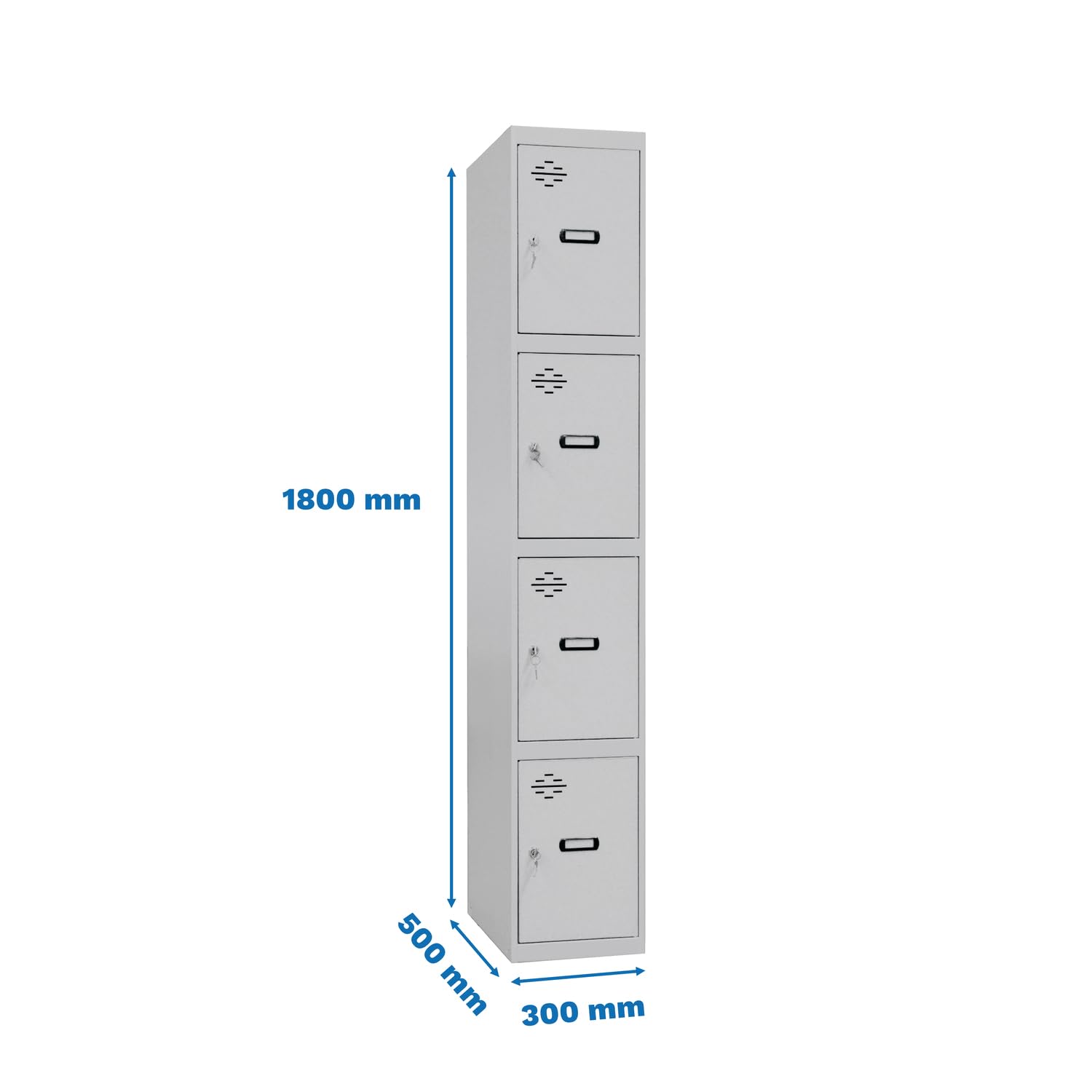 Simon Rack Taquillas Vestuario Metalicas, 4 Puertas, Incluye Llave, 1800x300x500 mm, Gris - Simonlocker