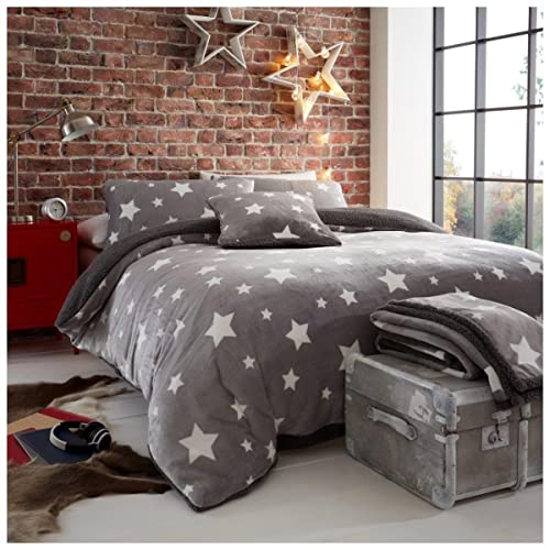 GC GAVENO CAVAILIA Juego de Funda de edredón con diseño de Estrellas, Acogedor y cálido, tamaño King, Fundas de Cama esponjosas, Color Gris