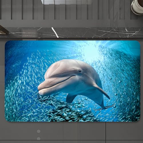 EMCLKS Tapis de Bain Antiderapant, Tapis Salle de Bain en Microfibre Douce, Tapis de Bain Absorbant, Lavable, Décor d'animaux Marins, Un Grand Dauphin dans Le...