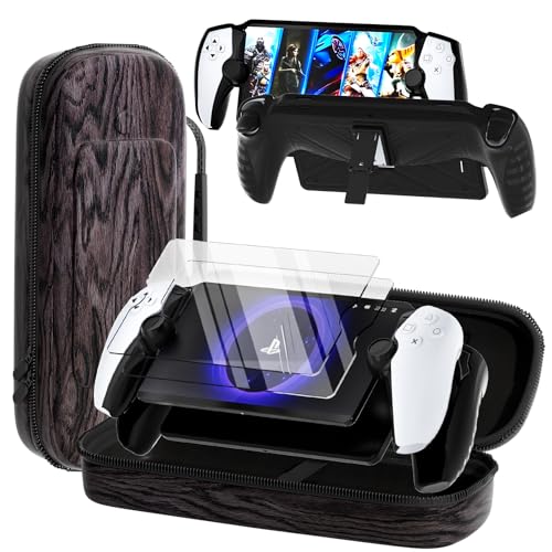 QUAGGY 3-in-1 Accessoris Kit Compatible with Playstation Portal, EVA Carrying Case for PS Portal,2 Pack Screen Protectors,Protective Shell Portable Travel Handbag for PS5 Portal Remote Player (Walnut)