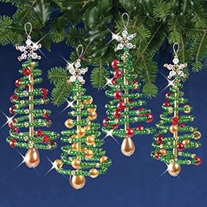 SOLID OAK Beaded Ornament KIT, Christmas Tree Makes 4