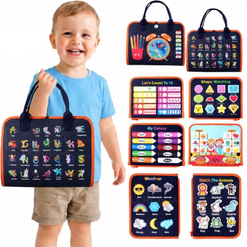 Image of 10 in 1 Toddler Busy Board Montessori Toys for Boys & Girls Busy Book Activity Board for Fine Motor Skills Sensory Learning Educational Toy Preschool Learning Travel Toy Birthday Gift