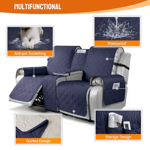 Image of VANSOFY Loveseat Recliner Cover with Console 100% Waterproof Sofa Slipcovers Non-Slip Reclining Couch Cover Split Sofa Covers Furniture Protector for Pets, Dogs(Dark Blue)