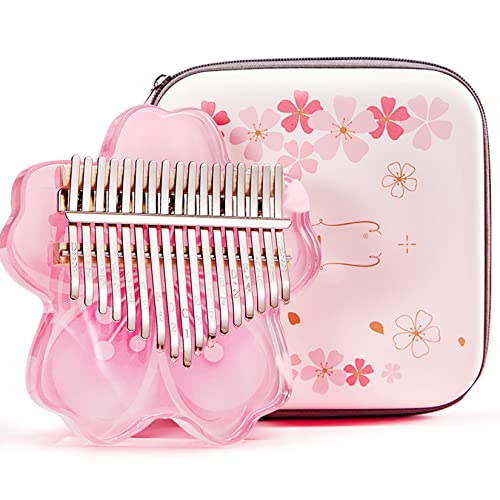 Kalimba Claro Pulgar Piano 21 Claves con Estuche EVA Kit Completo, Forma Sakura Cristal Transparente...