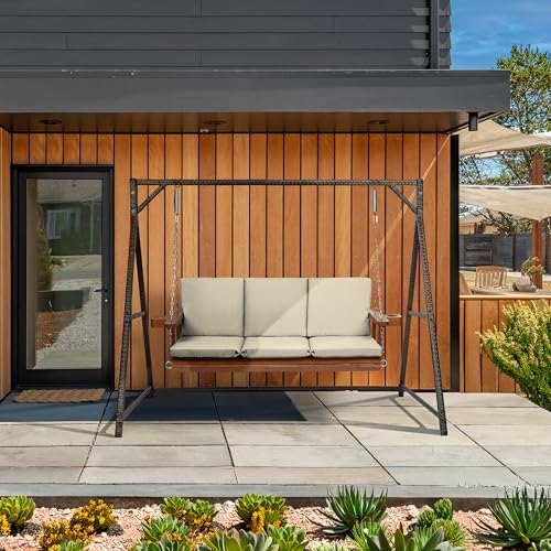 Image of Arden Indoor /Outdoor Swing Cushion Set, 56 x 20, Water Repellent, Fade Resistant, Cushion Set for Swing or Bench Tan Leala